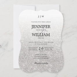 Convite Monograma Simples de Silver Glitter Casado Elegant
