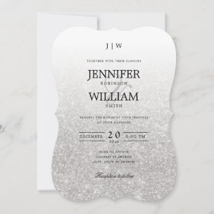 Convite Monograma Simples de Silver Glitter Casado Elegant