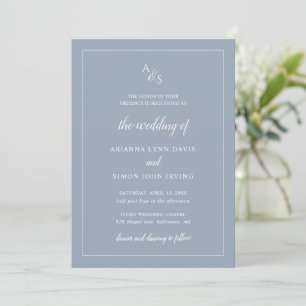 Convite Monograma Simples e Elegante Casamento Azul Derram