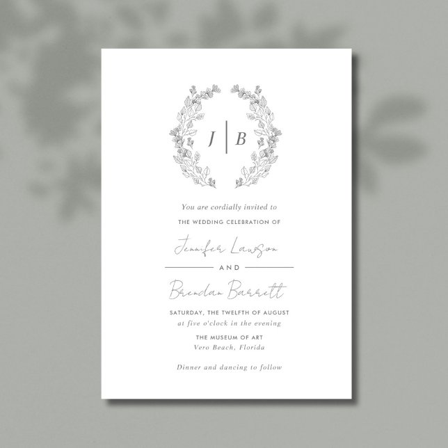 Convite Monograma Simples e Elegante de Casamento (Elegant Simple Gray Wedding Invitation)