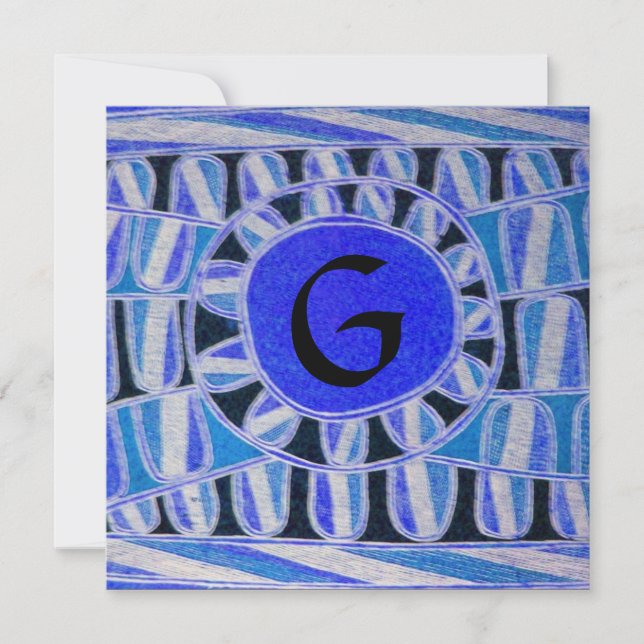 Convite MONOGRAMA SOLAR, azul brilhante turquesa preto bra (Frente)