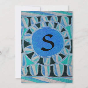 Convite MONOGRAMA SOLAR, azul-dourado, branco preto