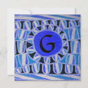 Convite MONOGRAMA SOLAR, branco azul brilhante turquase pr