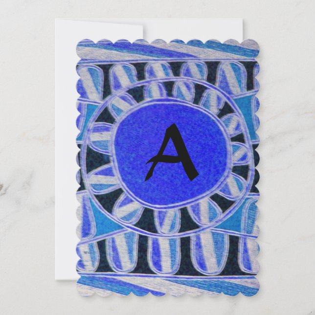 Convite MONOGRAMA SOLAR Geométrico Azul Turquesa Branco Pr (Frente)