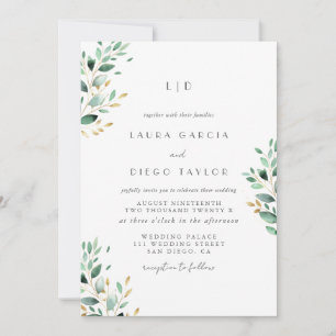 Convite Monograma Vegetação  Elegante Casamento