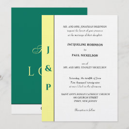 Convite Monograma verde-amarelo tropical minimalista