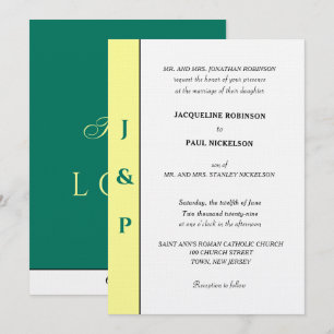 Convite Monograma verde-amarelo tropical minimalista