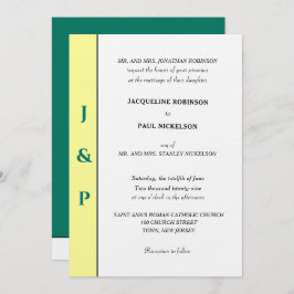 Convite Monograma verde-amarelo tropical minimalista