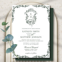 Monograma Verde Escuro Vintage Floral Casamento Cr