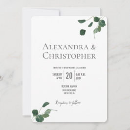 Convite Monograma Verde Moderno Eucalipto deixa botânico