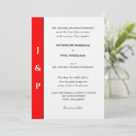 Convite Monograma Vermelho Branco Minimalista