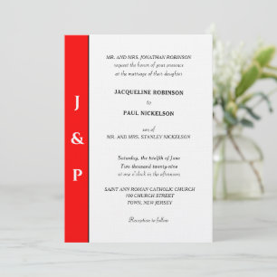 Convite Monograma Vermelho Branco Minimalista
