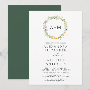 Convite Monograma Wildflower Emerald Green Wedding