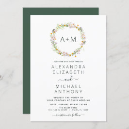 Convite Monograma Wildflower Emerald Green Wedding
