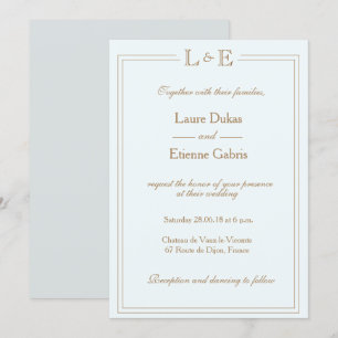 Convite Monogramas azul-claro cinza casamento moderno
