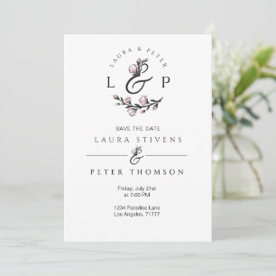 Convite Monogramas de casamento com e comercial floral