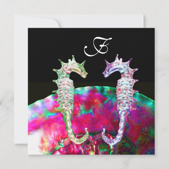 Convite MONOGRAMAS DE CASAMENTO DOS MARES, cor-de-rosa, pr (Frente)