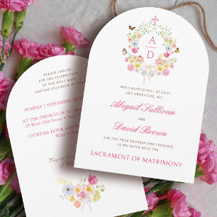 Convite Monogramas de Flores Vívidas Quadro Casamento Cató