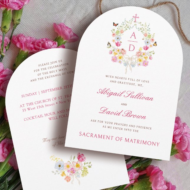 Convite Monogramas de Flores Vívidas Quadro Casamento Cató (Criador carregado)
