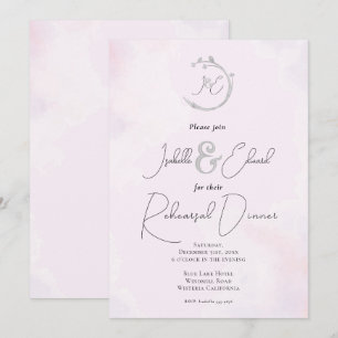 Convite Monogramas de Pássaros do Amor Cinza Aquarela Rosa