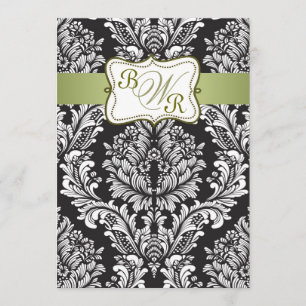 Convite Monogramas do preto do damasco, os brancos e os