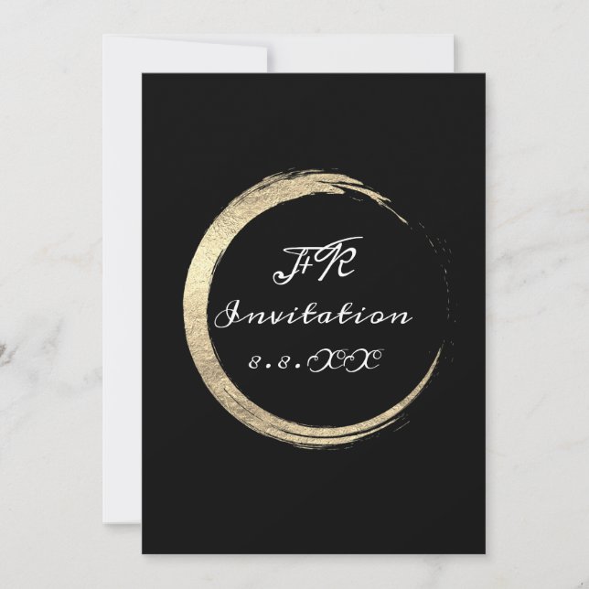 Convite Monogramas Dourados de minimalismo branco preto (Frente)