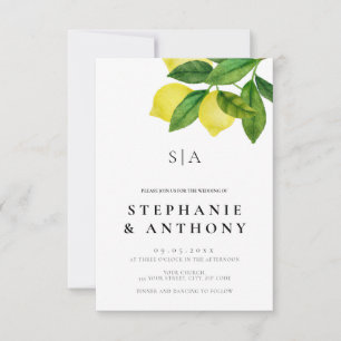 Convite Monogramas Galho de Limão Folhagens Casamento