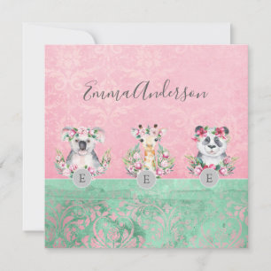 Convite Monogramas, meninas, boho, animais selvagens Bonit