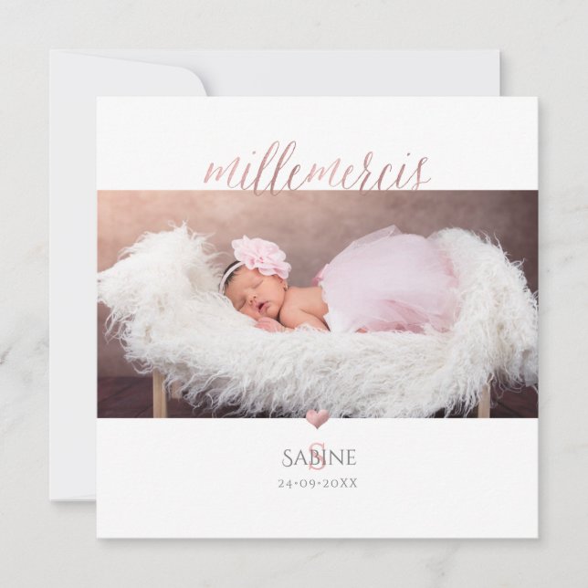 Convite Monogramme de tijolage en D'or Rosa Remercition (Frente)