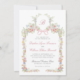 Convite Monogrammed Bows and Wildflowers Wedding