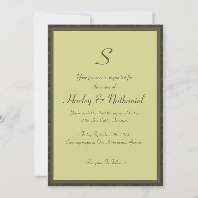 Convite Monogrammed Camo Wedding (Frente)