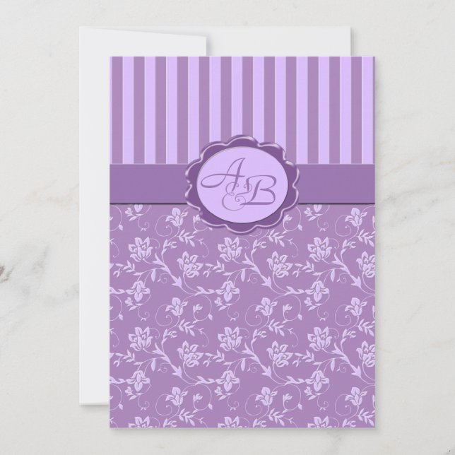 Convite Monogrammed da listra floral da lavanda (Frente)