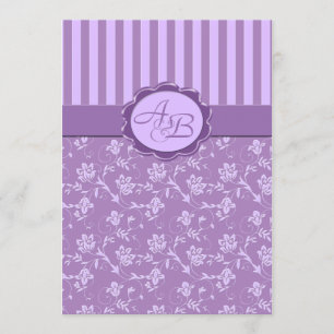 Convite Monogrammed da listra floral da lavanda