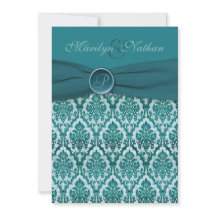 Convite Monogrammed do casamento do damasco da