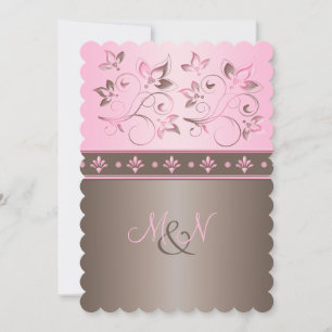 Convite Monogrammed floral do Mocha e do rosa