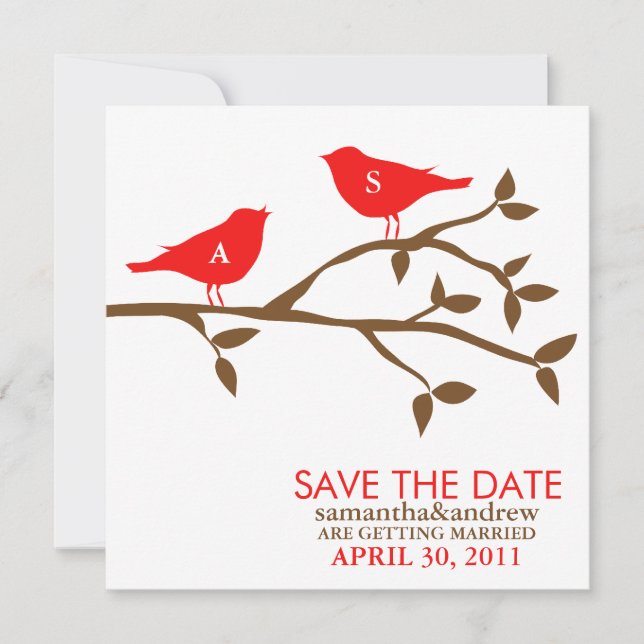 Convite Monogrammed Love Birds Casando Salve a Data (Frente)
