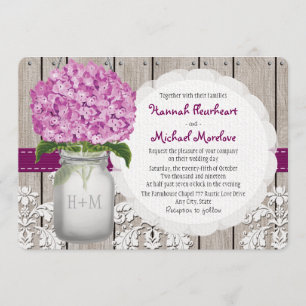 Convite Monogrammed Mason Jar Plum Hydrangea Casamento