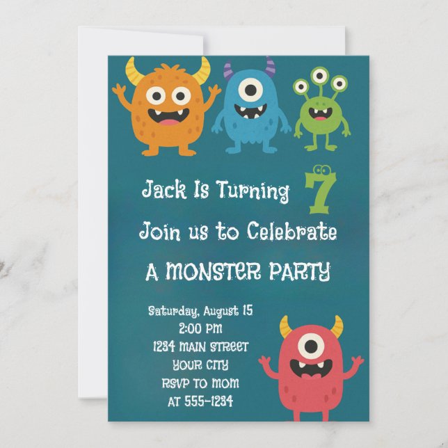 Convite Monster Alien Kids Birthday Invitation (Frente)