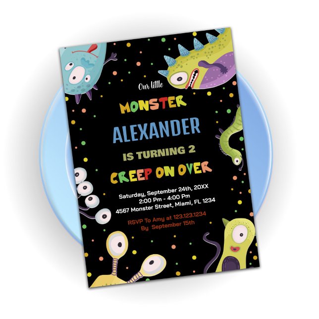 Convite Monster Aniversário Invoca Preto Verde Escuro (Monster Birthday Invitations Dark Green Black)