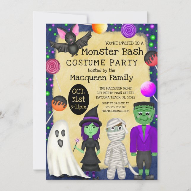 Convite Monster Bash Costume Halloween (Frente)