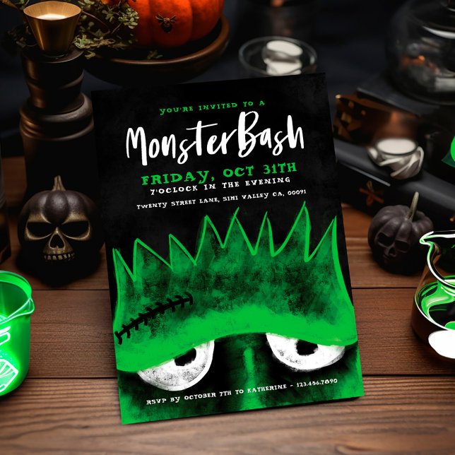 Convite Monster Bash | Festa de Dia das Bruxas de Frankens (Monster Bash | Spooky Frankenstein Halloween Party Invitation)
