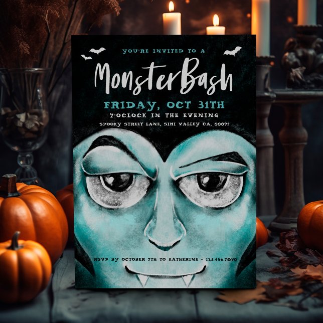 Convite Monster Bash Fun Spookire Festa de Halloween, Vamp (Monster Bash Fun Spooky Vampire Halloween Party Invitation)