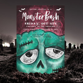 Convite Monster Bash Fun Spooky Zombie Festa de Halloween