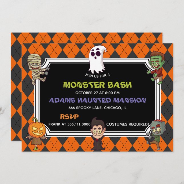 Convite Monster Bash Halloween (Frente/Verso)
