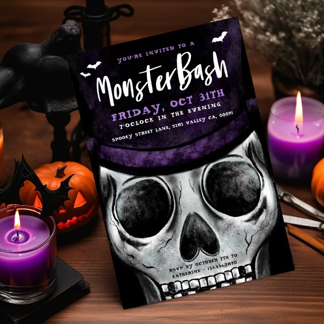 Convite Monster Bash Spookey Skeleton Festa de Halloween (Monster Bash Spooky Skeleton Halloween Party Invitation)