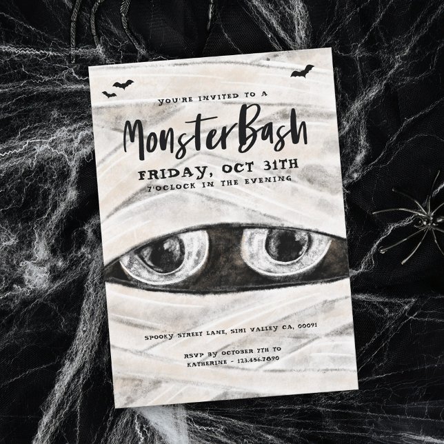 Convite Monster Bash Spooky, Festa de Dia das Bruxas Múmia (Monster Bash Spooky Wrapped Mummy Halloween Party Invitation)