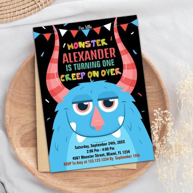 Convite Monster Birthday Invances Blue Black (Monster Birthday Invitations Blue Black)