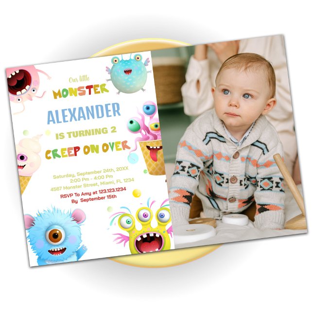 Convite Monster Birthday Invances com foto (Monster Birthday Invitations with photo)