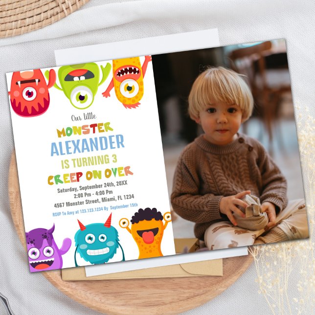 Convite Monster Birthday Invances, Monstros, uma foto (Monster Birthday Invitations, Monsters one photo Invitation)
