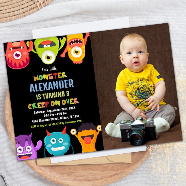 Convite Monster Birthday Invances, Monstros, uma foto (Monster Birthday Invitations, Monsters one photo Invitation)